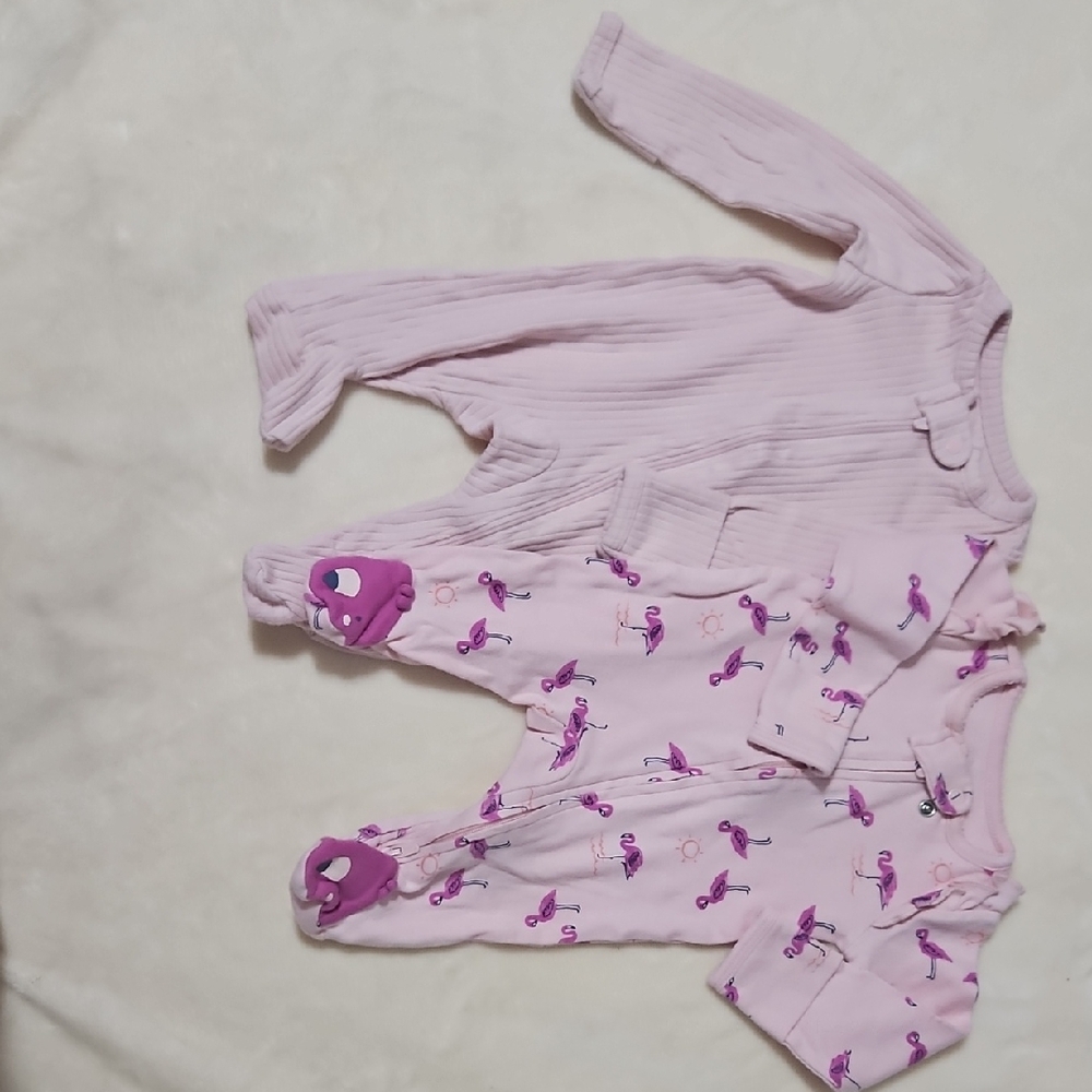 Carter's Light Pink Footed One-Piece Sleepers with Flamingo Print - Pack of 2